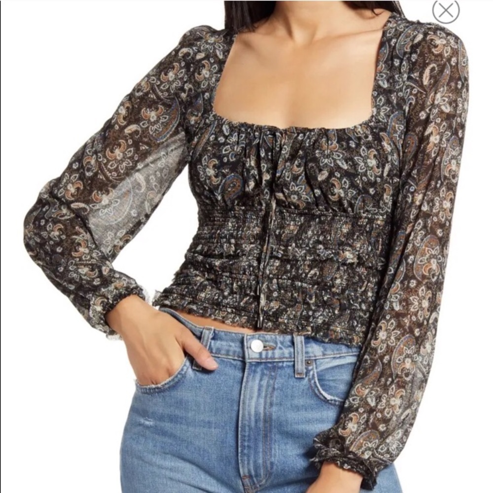 Free People Lolita Floral Print Blouse Dark Combo